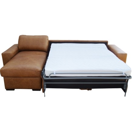 - Canapé d'angle en 100% tout cuir italien de luxe 5 places convertible et coffre, marron, angle gauche, CLINTON
