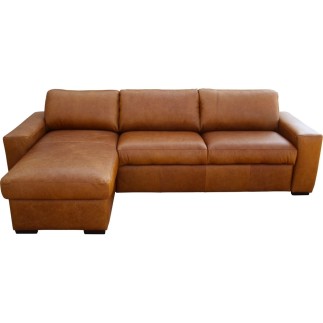 - Canapé d'angle en 100% tout cuir italien de luxe 5 places convertible et coffre, marron, angle gauche, CLINTON