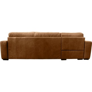 - Canapé d'angle en 100% tout cuir italien de luxe 5 places convertible et coffre, marron, angle gauche, CLINTON