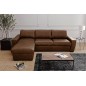 Canapé d'angle en 100% tout cuir italien de luxe 5 places convertible et coffre, marron foncé, angle gauche, CLINTON Canapé d'angle en 100% tout cuir italien de luxe 5 places convertible et coffre, marron foncé, angle gauche, CLINTON