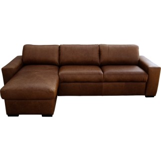 Canapé d'angle en 100% tout cuir italien de luxe 5 places convertible et coffre, marron foncé, angle gauche, CLINTON