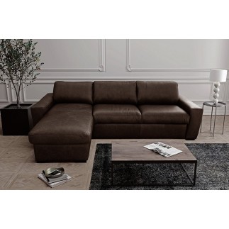 Canapé d'angle en 100% tout cuir italien de luxe 5 places convertible et coffre, chocolat, angle gauche, CLINTON
