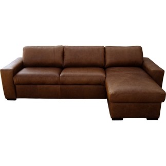 Canapé d'angle en 100% tout cuir italien de luxe 5 places convertible et coffre, marron foncé, angle droit, CLINTON