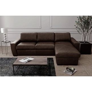Canapé d'angle en 100% tout cuir italien de luxe 5 places convertible et coffre, chocolat, angle droit, CLINTON