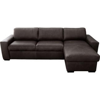 Canapé d'angle en 100% tout cuir italien de luxe 5 places convertible et coffre, chocolat, angle droit, CLINTON