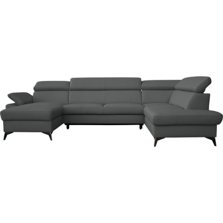 2eme PAIEMENT DE LA COMMANDE: Canapé d'angle convertible en cuir italien de luxe 7/8 places warini avec coffre, gris foncé, angl