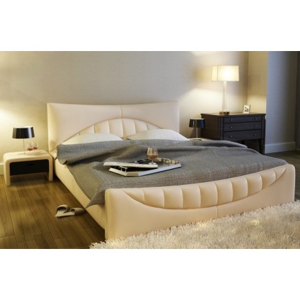 Lit en cuir italien de luxe KING, beige