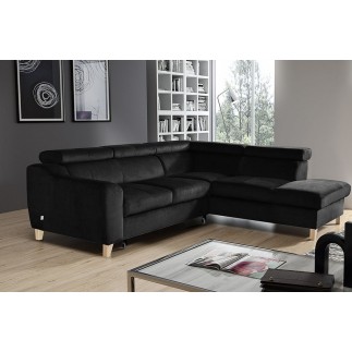 1ER PAIEMENT DE la commande: Canapé d'angle convertible en tissu luxe 5 places, asteria noir, angle droit, 6x sans frais, total