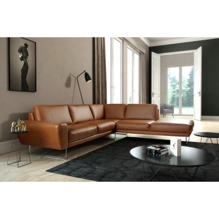 2eme paiement de la commande: Canapé d'angle en 100% tout cuir italien de prestige 6/7 places spencer, marron cognac, angle droi