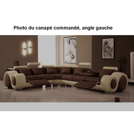 Canapé d'angle PETIT VERONA en cuir haut de gamme italien Casanoti, chocolat et beige, angle gauche vu de face