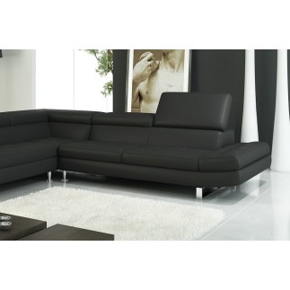 Canapé d'angle en cuir italien 5/6 places Grand CITY, noir, angle gauche