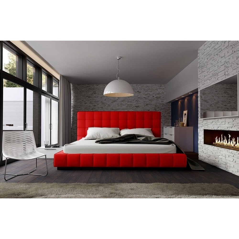 Lit design en cuir italien de luxe SILVER, couleur rouge, 160x200 Lit design en cuir italien de luxe SILVER, couleur rouge, 160x200