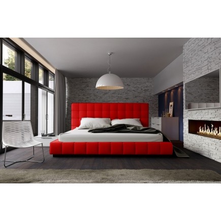 Lit design en cuir italien de luxe SILVER, couleur rouge, 160x200