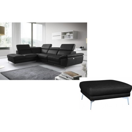 1er paiement de la commande/ Canapé d'angle relax 100% tout cuir épais luxe italien, relax électrique, 5/6 places kaster, noir,