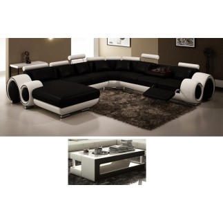 Récapitulatif de votre commande: Canapé d'angle gala en cuir haut de gamme italien, principale: noir et secondaire blanc, vu de