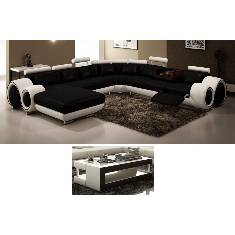 Récapitulatif de votre commande: Canapé d'angle gala en cuir haut de gamme italien, principale: noir et secondaire blanc, vu de Récapitulatif de votre commande: Canapé d'angle gala en cuir haut de gamme italien, principale: noir et secondaire blanc, vu de