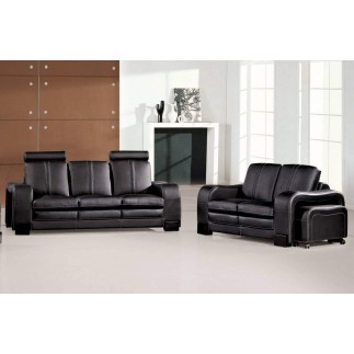 Ensemble composé d'un canapé 3 places et d'un canapé 2 places en cuir luxe italien avec un pouf offert, RELAXO, noir