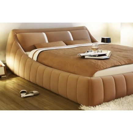 Lit en cuir italien de luxe FOSTER, beige, 140x190