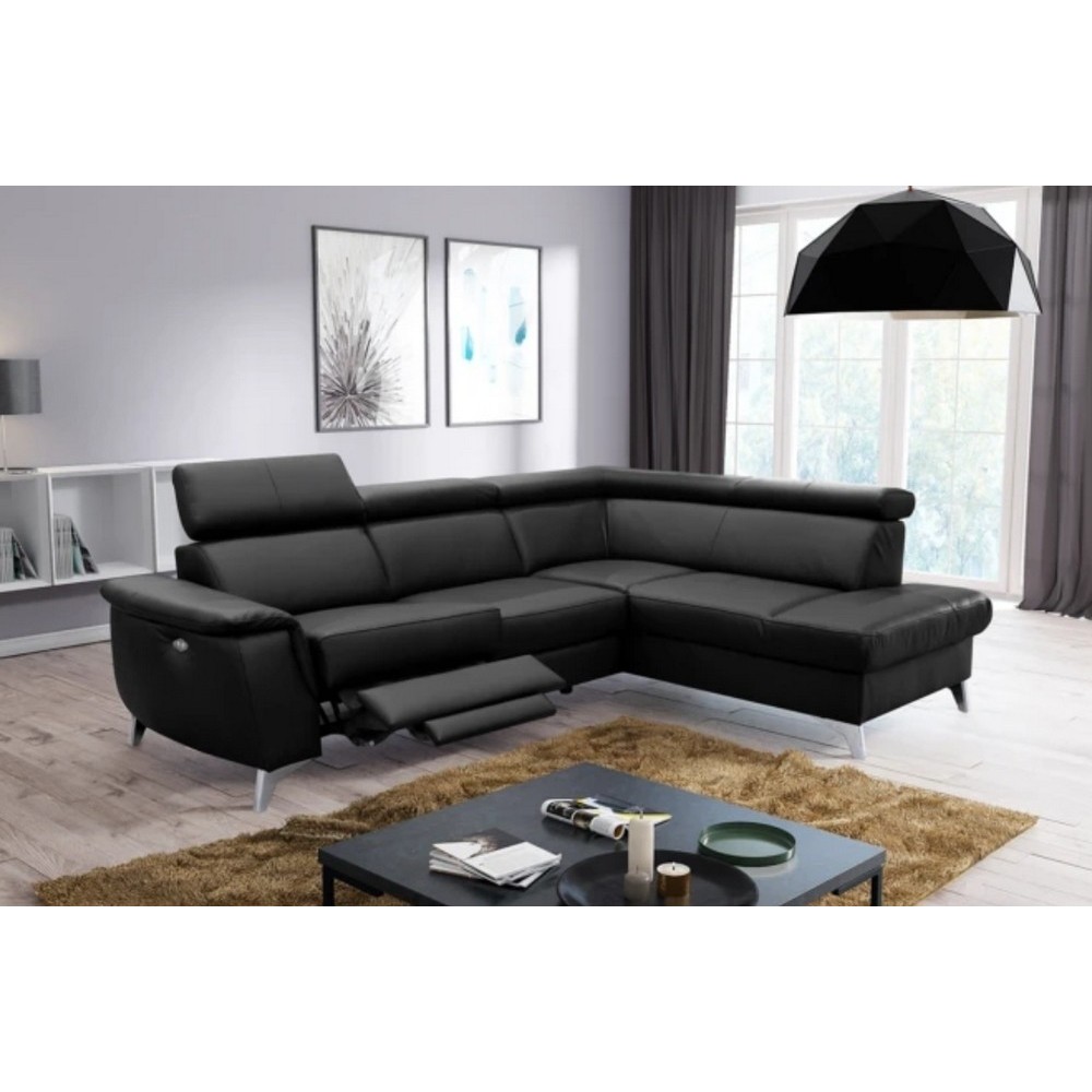 2eme paiement de la commande: Canapé d'angle en cuir italien de luxe 5/6 places avec relax électrique et coffre, LINCOLN, noir,