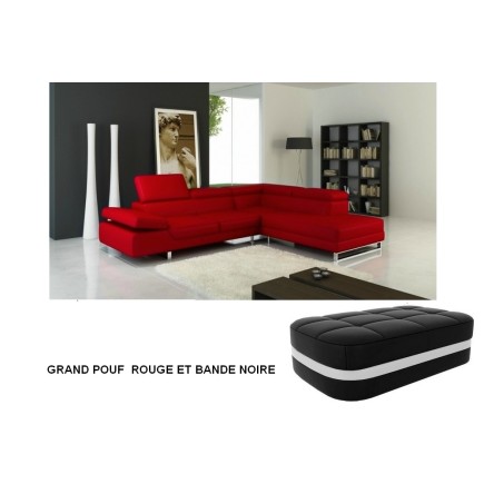 2eme paiement de la commande: Canapé d'angle Grand GEORGIO cuir haut de gamme italien Casanoti ROUGE. + 1 Pouf rectangulaire 90x