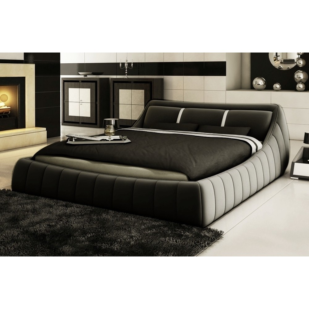 Lit en cuir italien de luxe FOSTER, gris foncé, 160x200 Lit en cuir italien de luxe FOSTER, gris foncé, 160x200