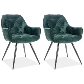 Ensemble de 2 chaises CHERIL en tissu de qualité, couleur vert foncé