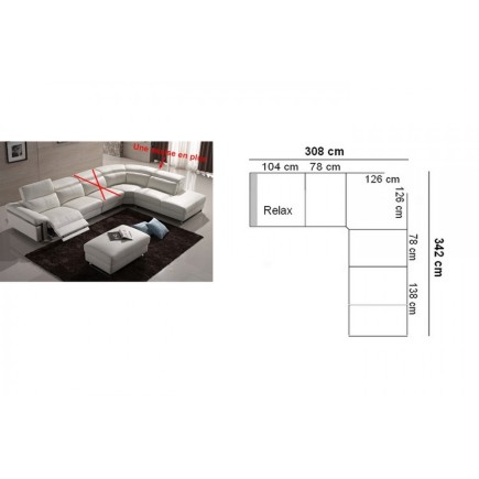 CANAPÉ D'ANGLE RELAX EN CUIR BUFFLE ITALIEN, DE LUXE RELAXINO, NOIR, PERSONNALISÉ SUR MESURE UNE ASSISE EN MOINS SUR LA PARTIE R