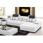 Canapé d'angle en 100% tout cuir italien luxe 8 places ROME, blanc et gris foncé, angle gauche Canapé d'angle en 100% tout cuir italien luxe 8 places ROME, blanc et gris foncé, angle gauche