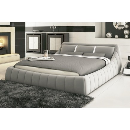 Lit en cuir italien de luxe FOSTER, gris clair