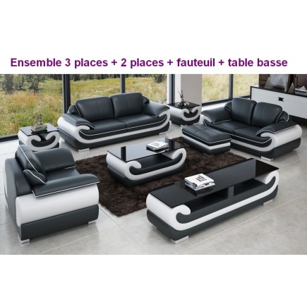 2eme paiement de la commande: Ensemble canapé 3 places et 2 places et fauteuil en cuir italien vachette candide, couleur noir et