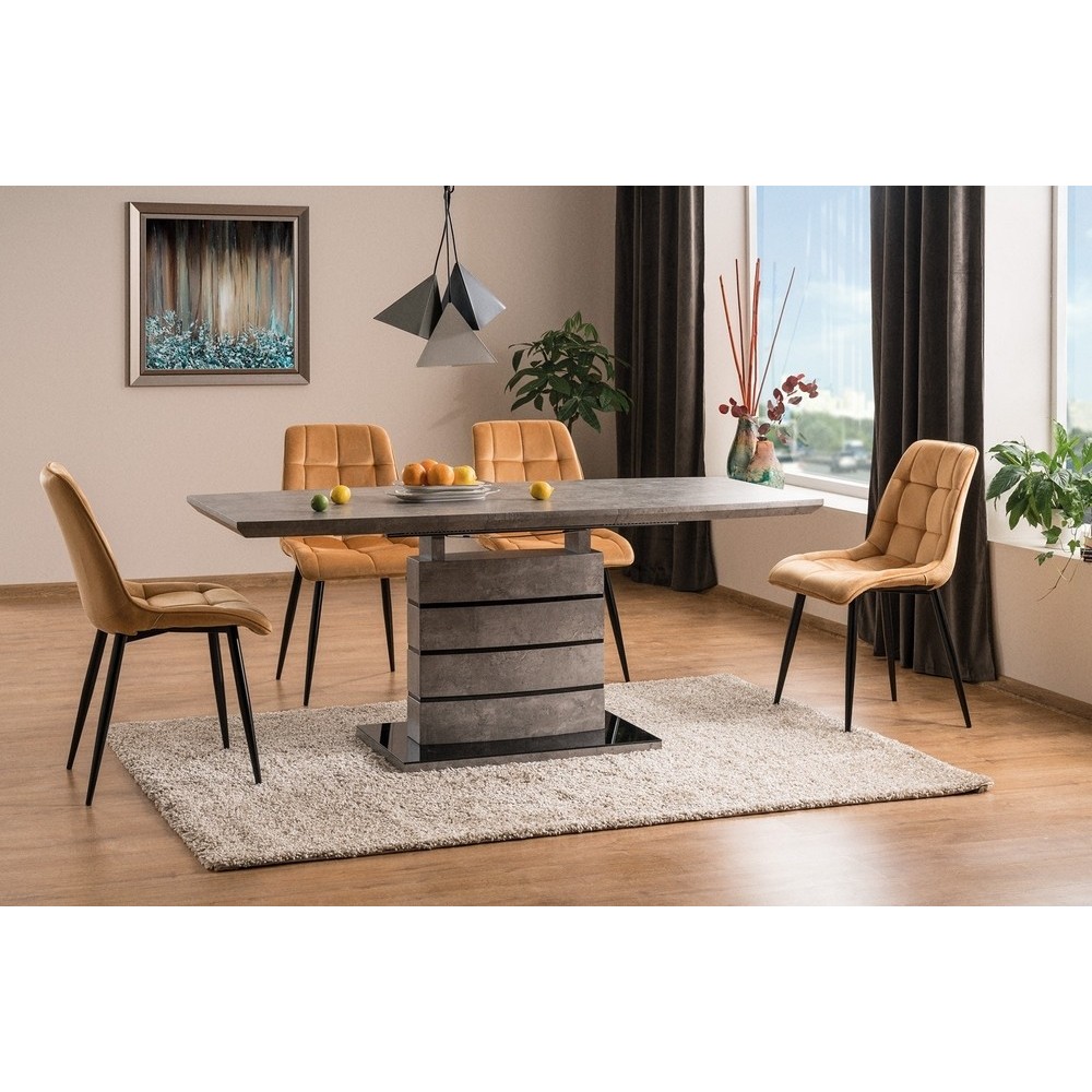 Table à manger extensible Léo effet béton, 140 cm extensible à 180 cm Table à manger extensible Léo effet béton, 140 cm extensible à 180 cm