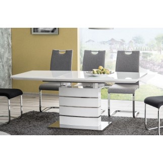 Table à manger extensible Léo, finition vernis blanc, en 160 cm extensible à 220 cm