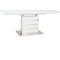 Table à manger extensible Léo, finition vernis blanc, en 160 cm extensible à 220 cm