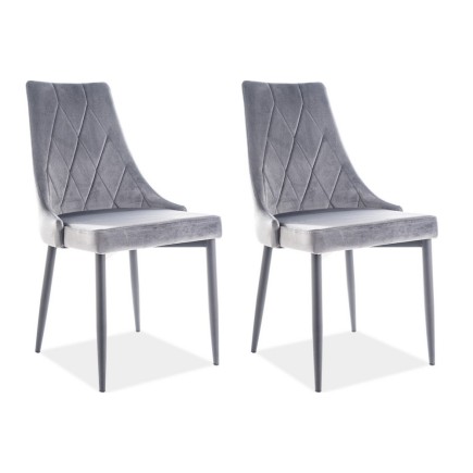 Lot de 2 chaises TRIANON en tissu velours de qualité, couleur gris