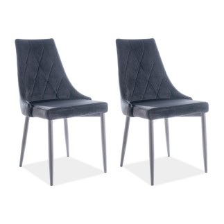 Lot de 2 chaises TRIANON en tissu velours de qualité, couleur noir
