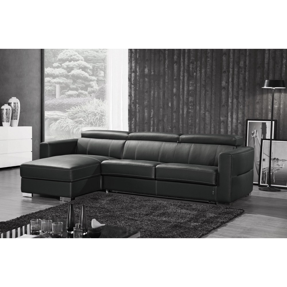.Canapé d'angle convertible en cuir de buffle italien de luxe 5 places ANTHONY, noir, angle gauche .Canapé d'angle convertible en cuir de buffle italien de luxe 5 places ANTHONY, noir, angle gauche