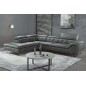 Canapé d'angle en cuir de buffle italien de luxe 5/6 places VIDA, gris foncé et surpiqure blanche, angle gauche Canapé d'angle en cuir de buffle italien de luxe 5/6 places VIDA, gris foncé et surpiqure blanche, angle gauche