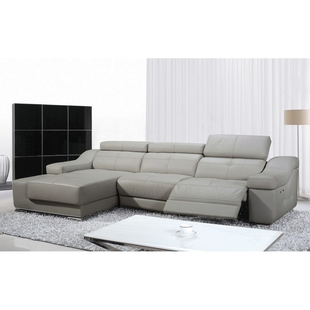 Canapé d'angle double relax en cuir épais de buffle italien de luxe 5 places BiRELAX, gris clair, angle gauche Canapé d'angle double relax en cuir épais de buffle italien de luxe 5 places BiRELAX, gris clair, angle gauche