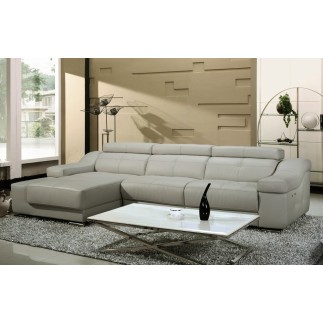Canapé d'angle double relax en cuir épais de buffle italien de luxe 5 places BiRELAX, gris clair, angle gauche