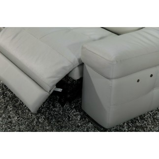 Canapé d'angle double relax en cuir épais de buffle italien de luxe 5 places BiRELAX, gris clair, angle gauche