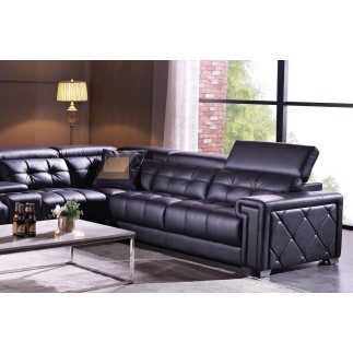 Canapé d'angle en cuir de buffle italien de luxe, 6/7 places, PRESTIGIA, noir, angle droit