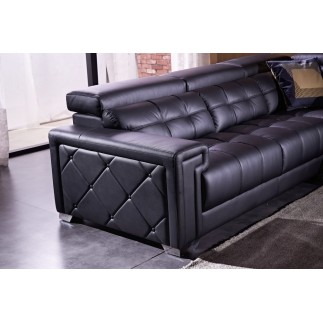 - Canapé d'angle en cuir de buffle italien de luxe, 6/7 places, PRESTIGIA, noir, angle gauche