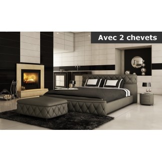 Lit en cuir italien de luxe FARNIENTE 180x200, gris foncé. Et 2 chevets DORY