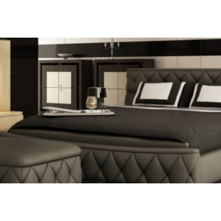 Lit en cuir italien de luxe FARNIENTE 180x200, gris foncé. Et 2 chevets DORY