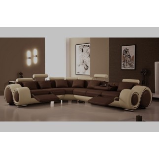 2eme paiement de la commande : canapé d'angle en cuir italien 5/6 places petit excelia, chocolat et beige, angle gauche, 6x sans