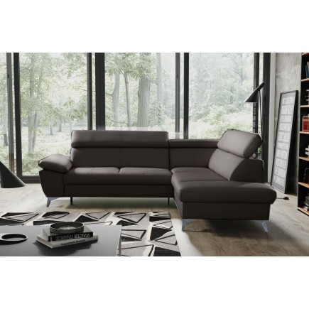 1er paiement de la commande: Canapé d'angle convertible en cuir italien de luxe 5 places warren ii, avec coffre, chocolat, angle