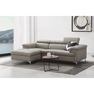Canapé d'angle en cuir buffle italien de luxe 5 places LIDO, gris clair, angle gauche