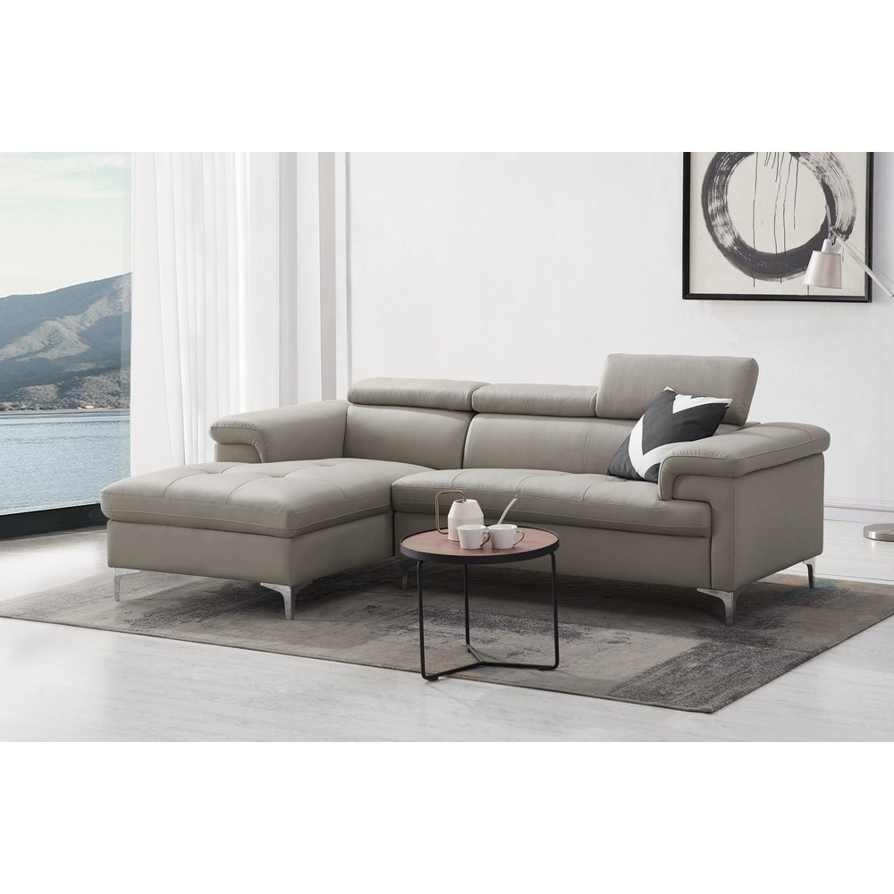Canapé d'angle en cuir buffle italien de luxe 5 places LIDO, gris clair, angle gauche Canapé d'angle en cuir buffle italien de luxe 5 places LIDO, gris clair, angle gauche