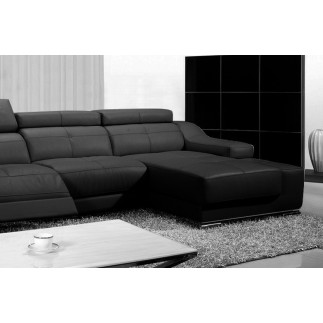 Canapé d'angle double relax en cuir de buffle italien de luxe 5 places BiRELAX, noir, angle droit