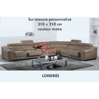 Commande sur mesure: canapé d'angle en cuir buffle italien de luxe Londres couleur moka, personnalisé sur mesure, sans bar et 1